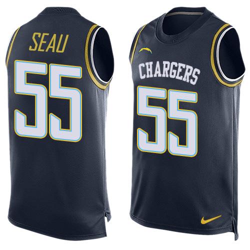 Nike Chargers #55 Junior Seau Navy Blue Team Color Men's Stitched NFL Limited Tank Top Jersey - Click Image to Close